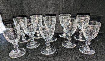 Lot Of 12 Webb Corbett Vintage Etched Lead Glass Small Cordial Glasses