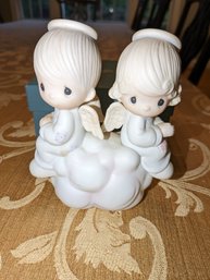 1970's Precious Moments Boy & Girl Angel 'But Love Goes On Forever'