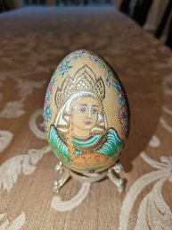 Beautiful Vintage Hand Painted Egg With Stand