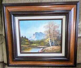 H. Wilson Signed Oil On Canvas Fall Landscape River Mountain