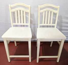 2 Shabby Chic White Wood Stools