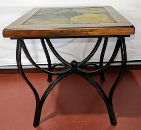 Vintage Slate Tile Wood & Iron Side Table