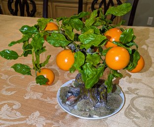 Poly Resin Orange Bonsai Tree Made By Corning