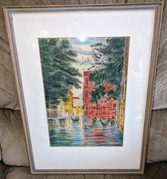 Vintage Hand Etched And Signed (Under Matting) Venice Scene By Bela Sziklayb