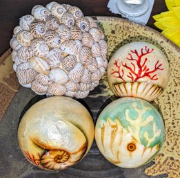 4 Decorative Ocean Motif And Sea Shell Sphere Decorative Balls