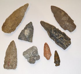 Lot Of 8 Hard Carved Stone Spearheads