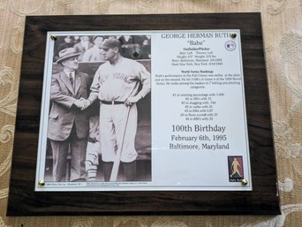 Yankees 'THE BABE' 100th Birthday Commemorative Plaque