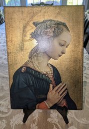 Vintage Italian Artist, Ditta G. Bracci, Gilded Wood Wall Plaque ' 'Virgin Mary In Adoration ''