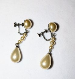 Vintage Hanging Pearl Earrings (Screw Back)