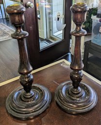 Antique Wood Candlestick Holders