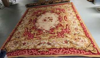 Hand Woven French Aubusson Needle Point Wool Rug