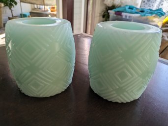 Set Of 2 Lumabase Green Battery Operated Candles