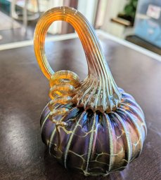 Signed Jack Pine  Amber & Purple Glass Handblown Pumpkin