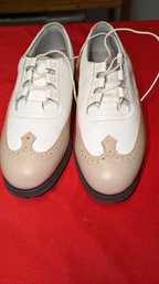 Ladies Tan & White Foot Joy Europa Golf Shoes