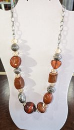 Chunky Wood & Plastic Bead Accent Necklace