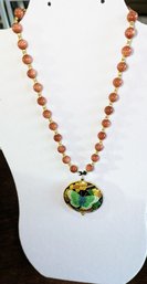 Cloisonn Pendant And Glass Bead Necklace