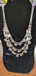 3 Tier Silver Plated Round Circle Gypsy Necklace