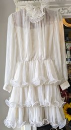 Vintage 1968 White Ruffled Party Dress - Size 4/6