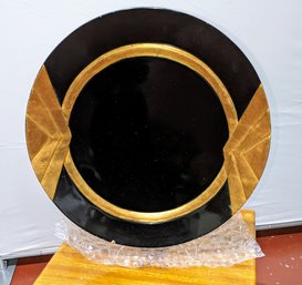 Large Black & Gold Art Deco Decorative Dish On Lucite Stand