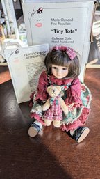 Marie Osmond Porcelain Collector Doll With Teddy Bear.