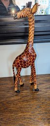 Medium Hand Carved & Painted Wood Giraffe