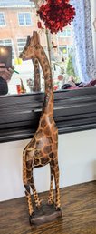 Large Hand Carved & Painted Wood Giraffe