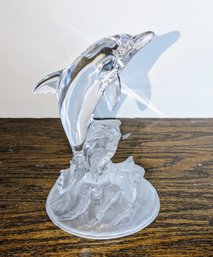 Handblown Dolphin In Waves Statue