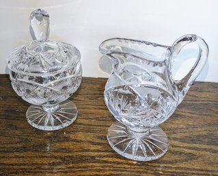 Cut Crystal Lidded Sugar Bowl & Creamer Set