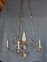 Vintage Silver Tone Ornate 6 Arm Chandelier