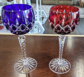 Set Of 2 Hungarian Cut Crystal Wine Goblets