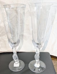 Set Of 2 Igor Carl Faberge Crystal Kissed Doves Champagne Flutes