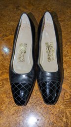 Ferragamo Black Cap Toe Pumps  Size 6