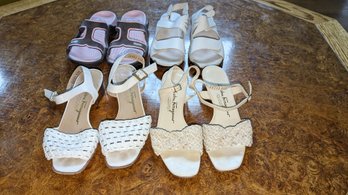 4 Pairs Of Lady's Sandals Size 6, Ferragamo, David Tate And Crocs