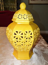 Sagebrook Home Pierced Yellow Temple Jar