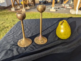 Set Of Two Brass Modern Candle Holders