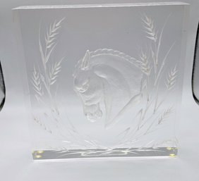 Lucite Embossed And Etched Stallion Plaque (2 Of  3)