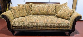 Sofa With Floral Fabric, Wood And Nailhead Accents (Believed To Be Bernhardt)