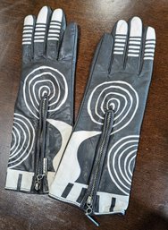 Leslie Singer Dark Brown & White Sheepskin Gloves - Size 6.5