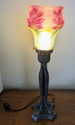 Antique Tiffany Style Glass Lamp And Brass Base