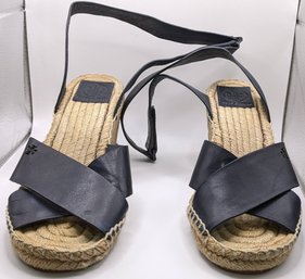 Beautiful Pair Of Tory Burch Blue Ankle Strap Espadrille Wedge Size 7.5