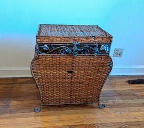 Vintage Wicker & Iron Laundry Basket