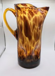 Hand Blown Glass Tortoise Shell Pattern Pitcher