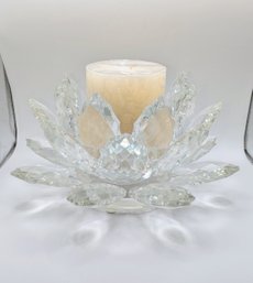 Large Shannon Crystal Lotus Flower Candle Holder With Candle