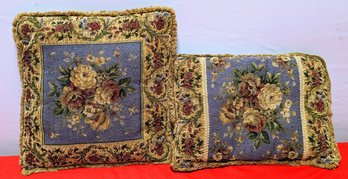 Set Of Two Vintage Tapestry Throw Pillows