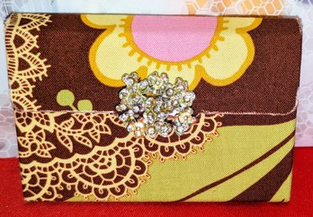 Fabric, Metal & Rhinestone Accent Business Card Holder