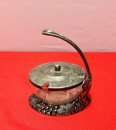 Vintage 1940's Silver Plate & Glass Sugar Bowl With Serving Stand - (No Spoon)