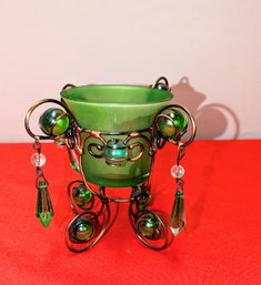 Green Beaded Votive Candle/Votive Holder ( 1 Of 2)