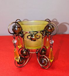 Yellow Beaded Votive Candle/Votive Holder