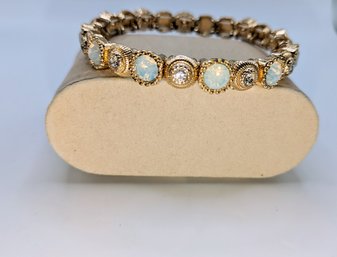 Costume Rhinestone And Faux Opal Stretch Bracelet