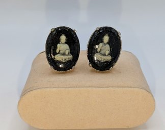 Vintage Swank Porcelain Buddha Cufflinks